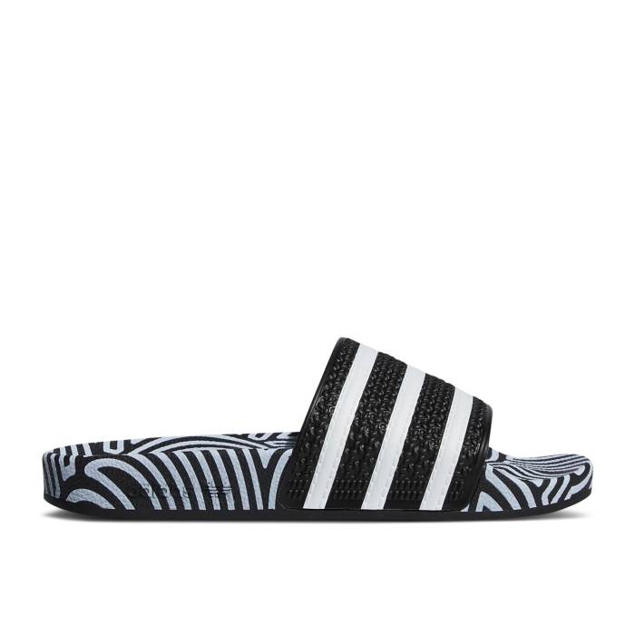 アディダス Adidas 【 Hirocoledge X Adilette Slides 'Takahashi Hiroko - Black White' Men Core Black/Cloud White/Blue Bird 】 アディレッタ 黒色 ブラック メンズ コア 黒色 ブラック 白色 ホワイト 青色 ブルー|スニケス