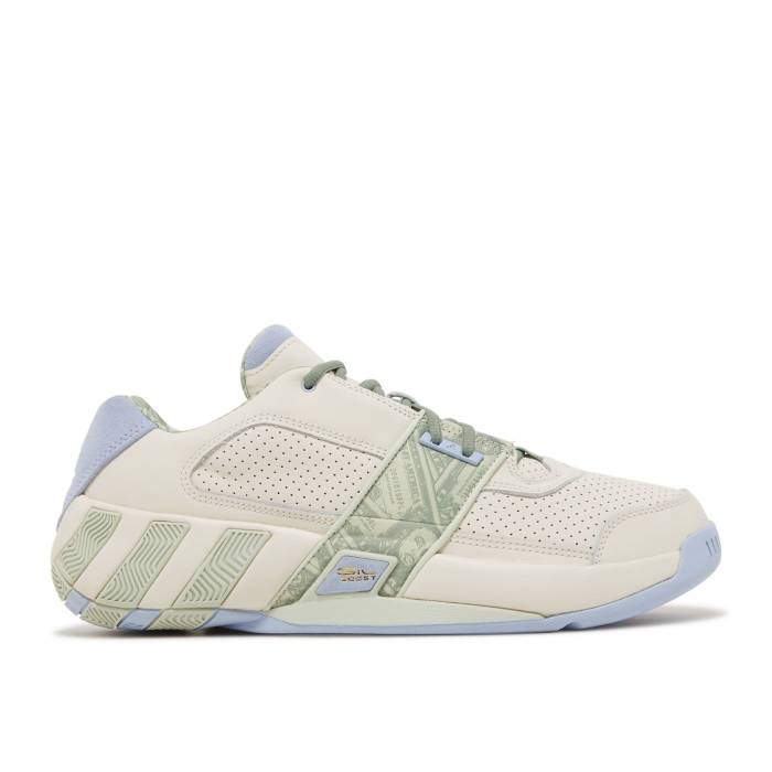 アディダス Adidas 【 Damian Lillard X Gil Zero Restomod \u0027Zero Dollar Bill\u0027 Men Chalk White/Blue Dawn/Linen Green 】 皆無 メンズ 白いこと 白いこと 青み 青色 green 緑・緑であること