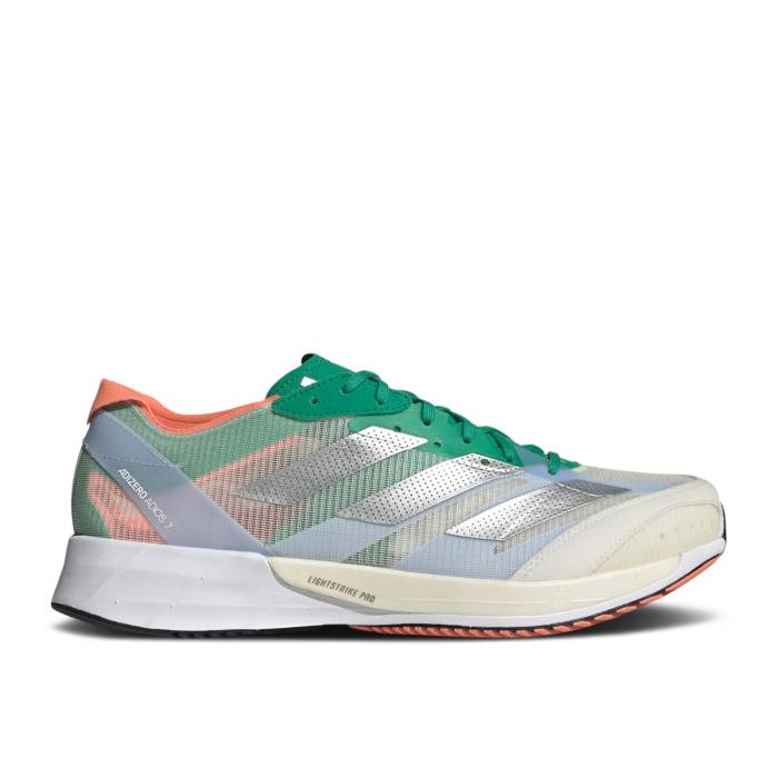 アディダス Adidas 【 Adizero Adios 7 \u0027White Tint Court Green\u0027 Men White Tint/Silver Metallic/Court Green 】 アディゼロ アディオス 厚地の外套 メンズ 白いこと 白いこと Silver しろがね色・しろがね色 厚地の外套 green 緑・緑であること