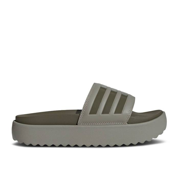 アディダス Adidas 【 Wmns Adilette Platform Slide \u0027Pebble Olive Strata\u0027 Women Silver Pebble/Olive Strata/Silver Pebble 】 アディレッタ Slide サンダル olive オリーブ レディース Silver しろがね色・しろがね色 olive オリーブ