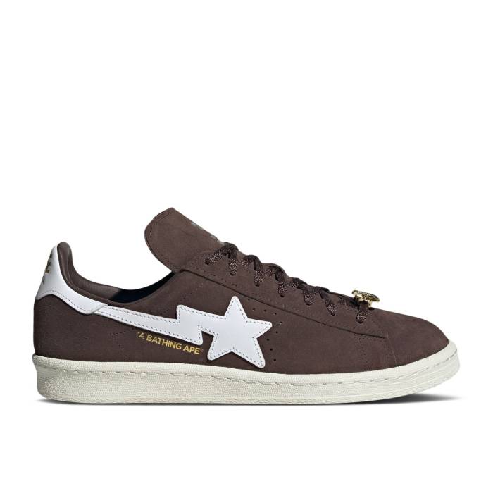アディダス Adidas 【 Bape X Campus 80S \u002730Th Anniversary - Brown\u0027 Men Brown/Cloud White/Gold Metallic 】 構内 メンズ 赤銅色 赤銅色 白いこと 白いこと ゴールド