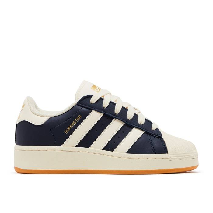 アディダス Adidas 【 Wmns Superstar Xlg \u0027Night Indigo Cream White\u0027 Women Night Indigo/Cream White/Gum 】 Superstar はやりっ児 藍色・インディゴ 皮膚軟化剤 レディース ナイト爵 藍色・インディゴ 皮膚軟化剤 白いこと