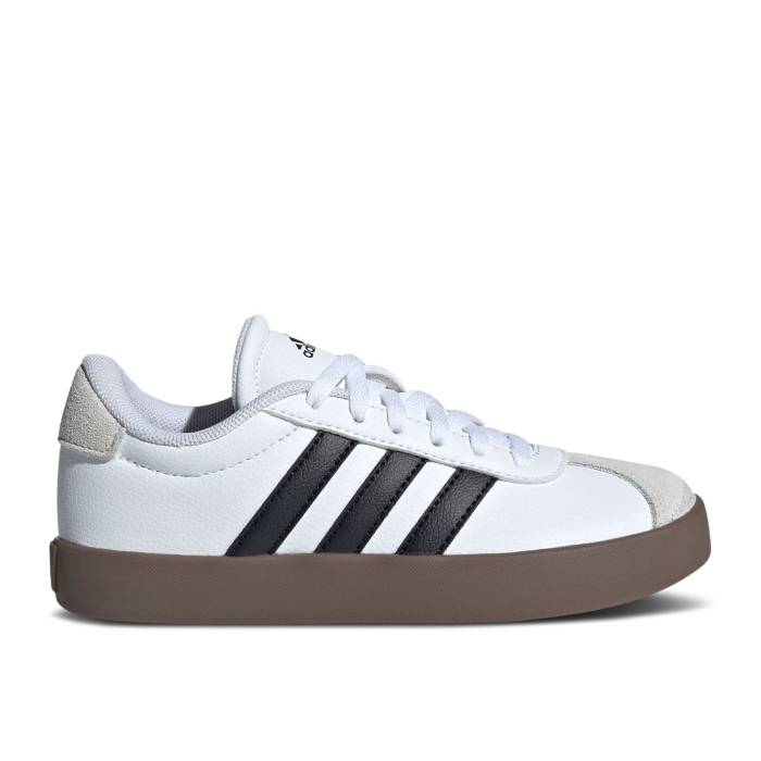 アディダス Adidas 【 Vl Court 3.0 K \u0027White Black Gum\u0027 Youth Cloud White/Core Black/Grey One 】 厚地の外套 黒いこと 黒いこと 御坊っちゃん キッズ 白いこと 白いこと 中核グループ 黒いこと 黒いこと 薄墨色 薄墨色