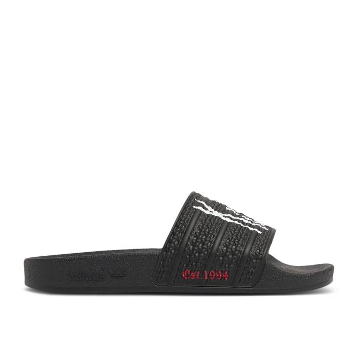 アディダス Adidas 【 Korn X Adilette Slide \u002730Th Anniversary\u0027 Men Core Black/Cloud White/Better Scarlet 】 アディレッタ Slide サンダル メンズ 中核グループ 黒いこと 黒いこと 白いこと 白いこと