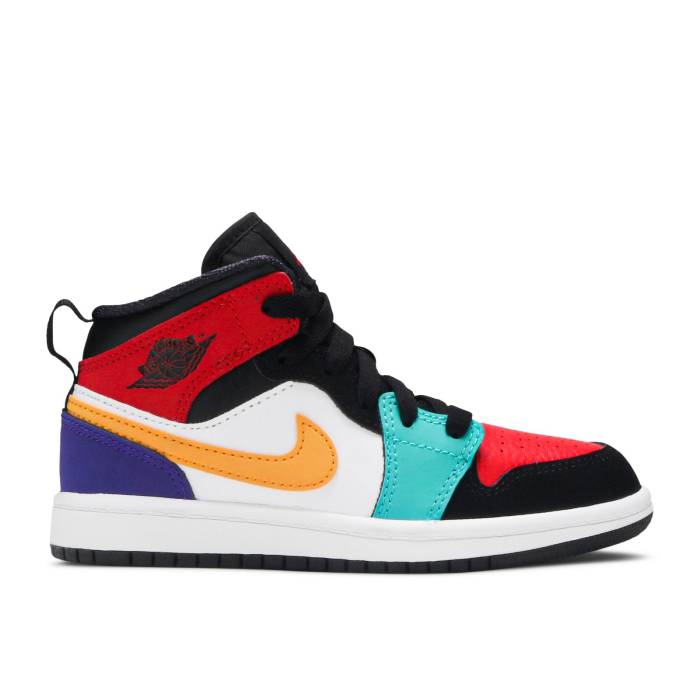 ナイキ エアジョーダン Air Jordan 【 Jordan 1 Mid Ps \u0027Multi-Color\u0027 Youth White/Black-Turbo Green-University Red 】 ミッド お坊っちゃん キッズ 白いこと 白いこと Red 赤・赤いこと