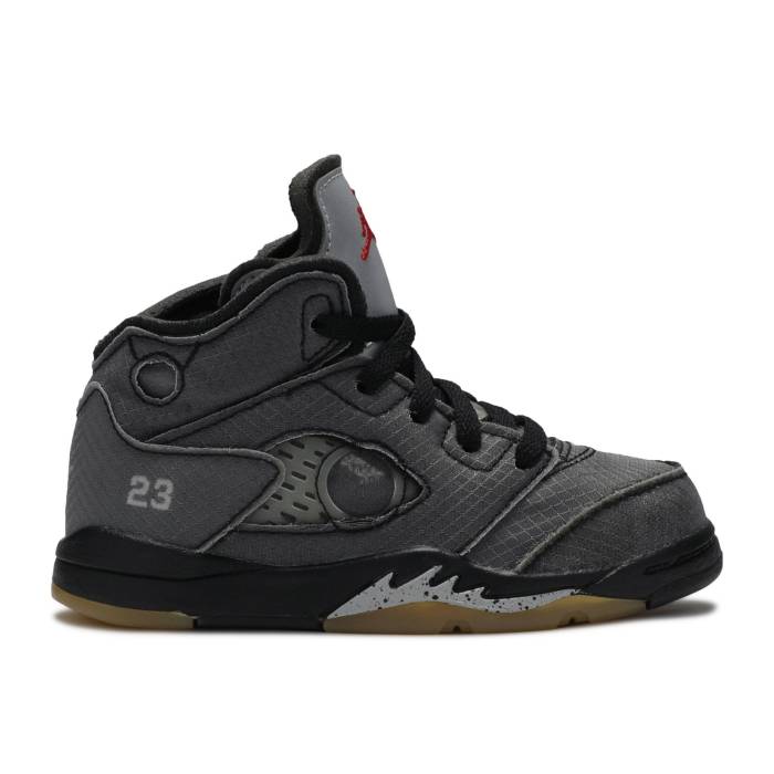 ナイキ エアジョーダン Air Jordan 【 Off-White X Jordan 5 Retro Sp Td \u0027Muslin\u0027 Infant Black/Fire Red/Muslin 】 象牙色 レトロ もの言う花 黒いこと 黒いこと 火の手 Red 赤・赤いこと