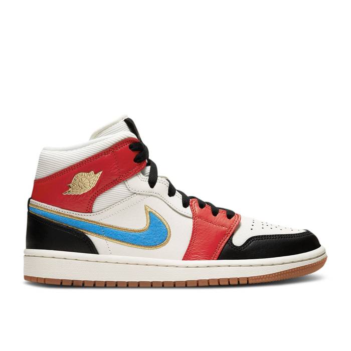 ナイキ エアジョーダン Air Jordan 【 Wmns Jordan 1 Mid Se \u0027Let(Her)Man\u0027 Women Sail/Metallic Gold/Gym Red/Black 】 ミッド レディース ゴールド Red 赤・赤いこと 黒いこと 黒いこと