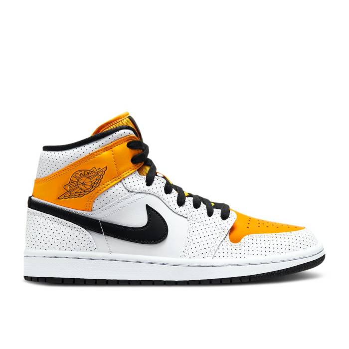 ナイキ エアジョーダン Air Jordan 【 Wmns Jordan 1 Mid \u0027Perforated - White University Gold\u0027 Women White/Black/University Gold 】 ミッド 白いこと 白いこと レディース 白いこと 白いこと 黒いこと 黒いこと ゴールド