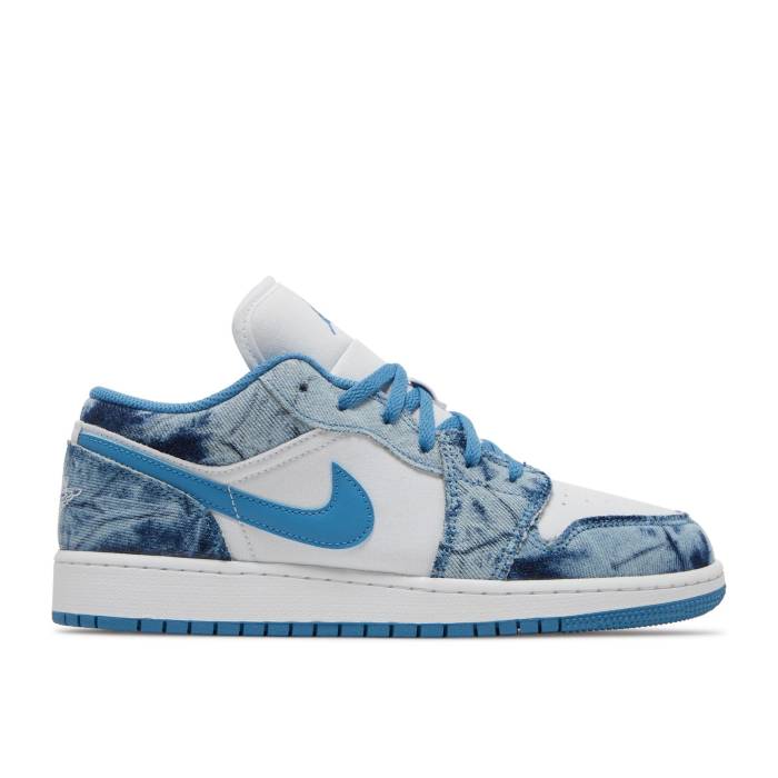 ナイキ エアジョーダン Air Jordan 【 Jordan 1 Low ガウス \u0027Washed Denim\u0027 Youth White/Dutch Blue/White 】 御坊っちゃん キッズ 白いこと 白いこと 青味 青み