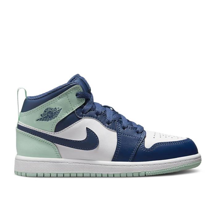 ナイキ エアジョーダン Air Jordan 【 Jordan 1 Mid Ps \u0027Blue Mint\u0027 Youth Mystic Navy/White/Mint Foam 】 ミッド 御坊っちゃん キッズ 紺色 米国海軍 白いこと 白いこと