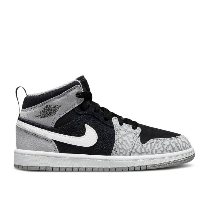 ナイキ　エアジョーダン Air Jordan 【 Jordan 1 Mid Se Ps 'Elephant Toe' Youth Black/White/Light Smoke Grey/University Red 】 ミッド ジュニア キッズ 黒色 ブラック 白色 ホワイト 灰色 グレー Red 赤・レッド｜スニケス