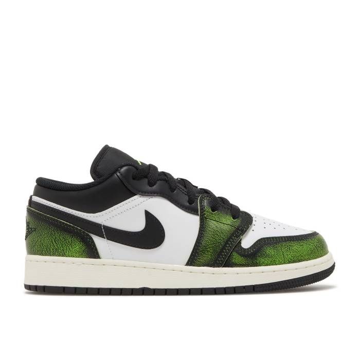 ナイキ エアジョーダン Air Jordan 【 Jordan 1 Low Se ガウス \u0027Wear-Away - Electric Green\u0027 Youth Black/Electric Green/White/Sail 】 御坊っちゃん キッズ 黒いこと 黒いこと green 緑・緑であること 白いこと 白いこと
