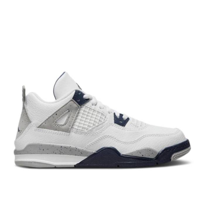 ナイキ エアジョーダン Air Jordan 【 Jordan 4 Retro Ps Midnight Navy Youth White/Midnight Navy/Light Smoke Grey/Fire Red 】 レトロ ジュニア キッズ 白色 ホワイト 紺色 ネイビー 灰色 グレー ファイア Red 赤・レ