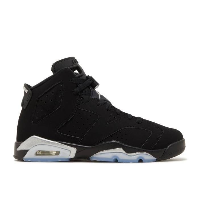 ナイキ エアジョーダン Air Jordan 【 Jordan 6 Retro ガウス \u0027Chrome\u0027 Youth Black/Metallic Silver/Black 】 レトロ 御坊っちゃん キッズ 黒いこと 黒いこと Silver しろがね色・しろがね色 靴-キッズファッション