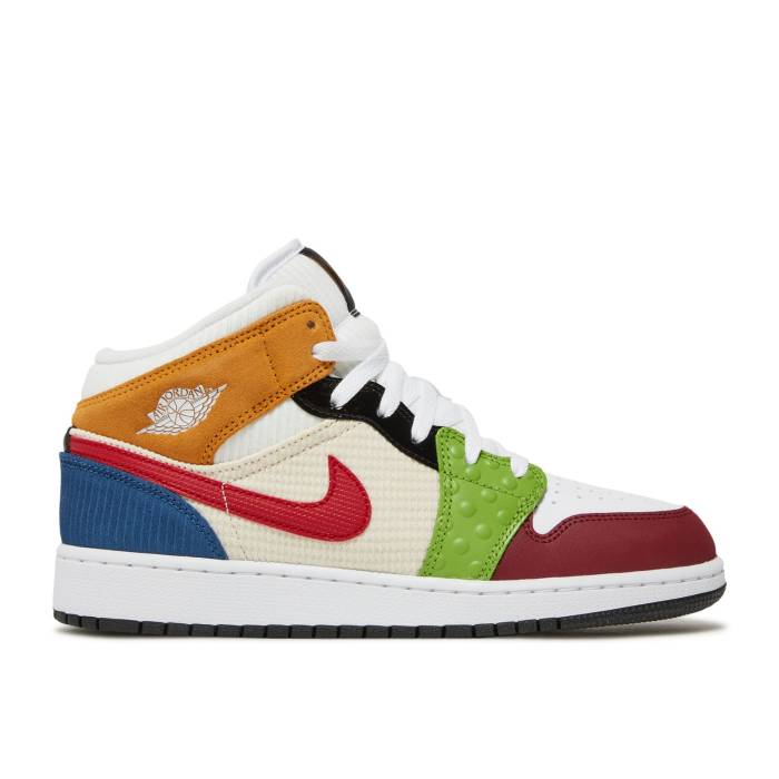 ナイキ エアジョーダン Air Jordan 【 Jordan 1 Mid Se Gs Messy Room Youth White/Gym Red/Black/Pearl White 】 ミッド ジュニア キッズ 白色 ホワイト Red 赤・レッド 黒色 ブラック パール