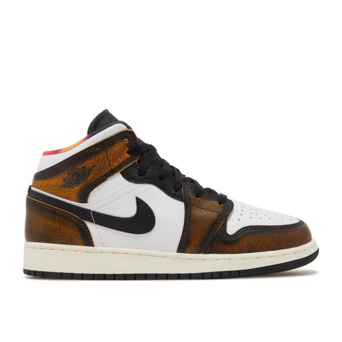 ナイキ エアジョーダン Air Jordan 【 Jordan 1 Mid Se ガウス \u0027Wear-Away - Taxi\u0027 Youth Black/Taxi/White/Sail 】 ミッド 御坊っちゃん キッズ 黒いこと 黒いこと 白いこと 白いこと