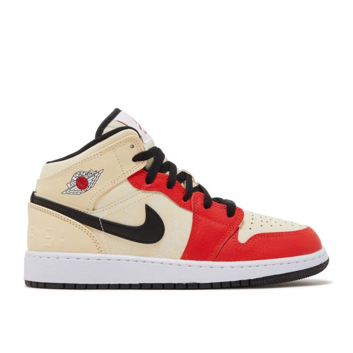 ナイキ エアジョーダン Air Jordan 【 Jordan 1 Mid Ss ガウス \u0027Dunk Contest\u0027 Youth Muslin/Black/White/Chile Red 】 ミッド 御坊っちゃん キッズ 黒いこと 黒いこと 白いこと 白いこと Red 赤・赤いこと