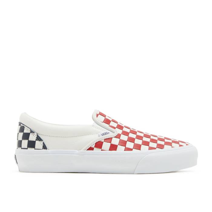 ヴァンズ Vans 【 Classic Slip-On Vlt Lx \u0027Leather Woven - Red\u0027 Men Red/Blanc/Dress Blues 】 古典派音楽 slip-on スリッポン Woven ウーブン メンズ Red 赤・赤いこと 空白文字 御召しもの ブルース