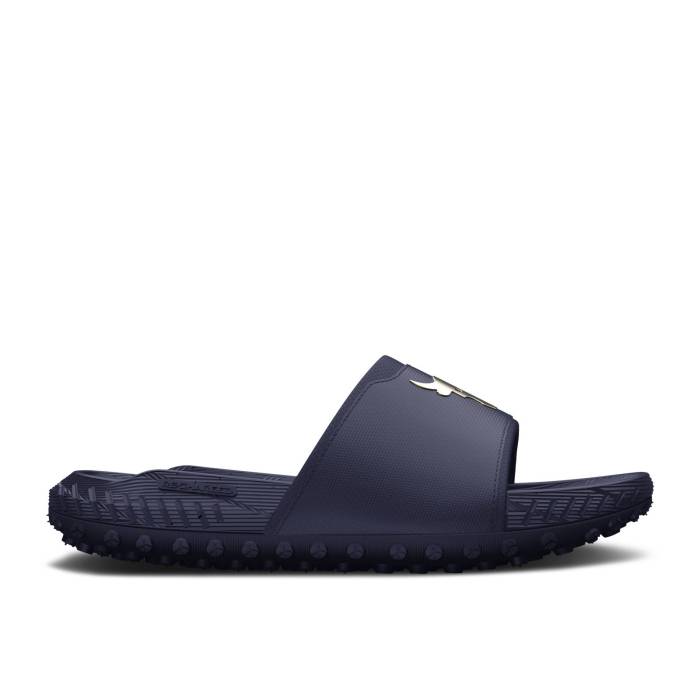 アンダーアーマー Under Armour 【 Project Rock 3 Slide \u0027Midnight Navy\u0027 Men Midnight Navy/Metallic Gold 】 Slide サンダル メンズ 紺色 米国海軍 ゴールド