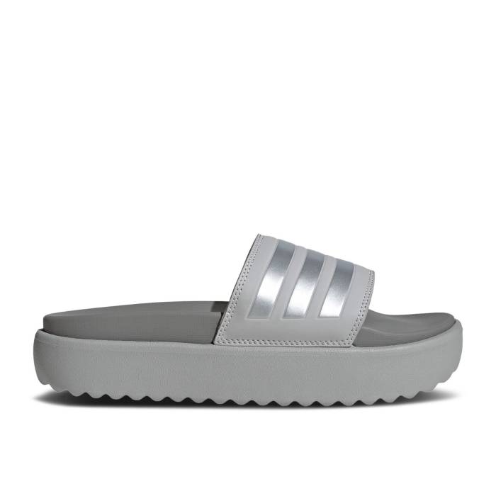 アディダス Adidas 【 Wmns Adilette Platform Slide \u0027Grey Silver Metallic\u0027 Women Grey Two/Silver Metallic/Charcoal Solid Grey 】 アディレッタ Slide サンダル Silver しろがね色・しろがね色 レディース 薄墨色 薄墨色 Silver しろがね色・シ