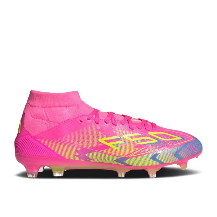 アディダス Adidas 【 Wmns Adizero F50 Pro Mid Fg \u0027Mystic Victory Pack\u0027 Women Lucid Pink/Lucid Lemon/Blue Fusion 】 アディゼロ 労働者階級 ミッド Victory 白星 レディース pink サクラ色 青み 青色 Fusion 核融合反応