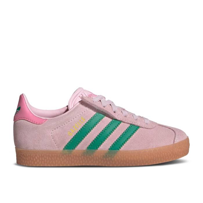 アディダス Adidas 【 Gazelle Comfort Closure El C \u0027Clear Pink Court Green\u0027 Youth Clear Pink/Court Green/Bliss Pink 】 ガゼル pink さくら色 厚地の外套 お坊っちゃん キッズ pink さくら色 厚地の外套 green 緑・緑であること