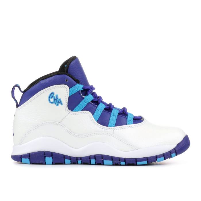 ナイキ　エアジョーダン Air Jordan 【 Jordan 10 Retro Ps 'Charlotte Hornets' Youth White/Concord Blue/Purple 】 レトロ キッズ ベビー マタニティ キッズファッション 靴 その他 ジュニア キッズ 白色 ホワイト画像