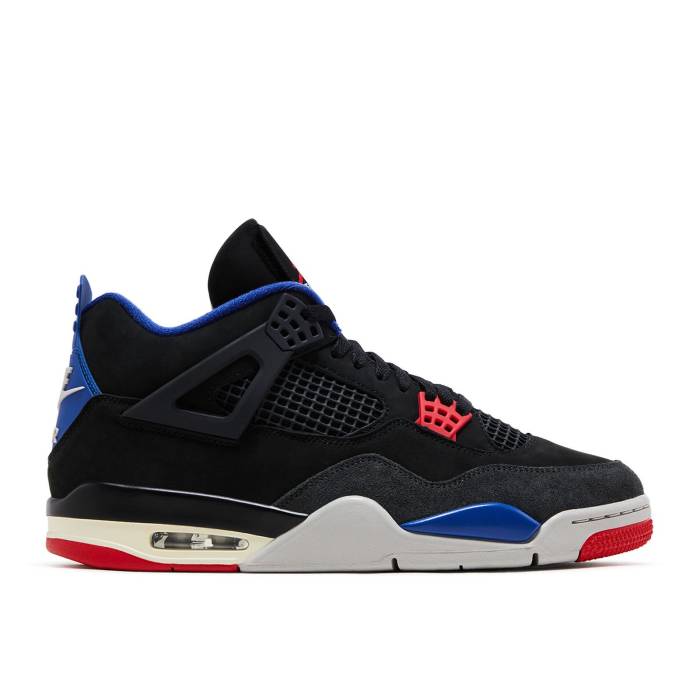 ナイキ エアジョーダン Air Jordan 【 Jordan 4 Retro \u0027Rare Air - White Lettering\u0027 Men Black/Fire Red/Deep Royal Blue/Dark Smoke Grey/Tech Grey 】 レトロ 白いこと 白いこと メンズ 黒いこと 黒いこと 火の手 Red 赤・赤いこと デ