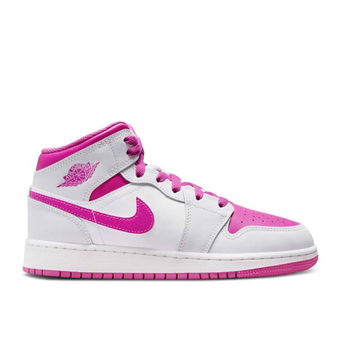 ナイキ エアジョーダン Air Jordan 【 Jordan 1 Mid ガウス \u0027Fire Pink\u0027 Youth Iris Whisper/White/Fire Pink 】 ミッド お坊っちゃん キッズ 白いこと 白いこと 火の手 pink さくら色