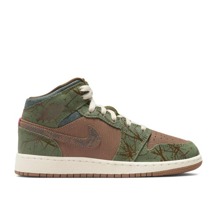 ナイキ エアジョーダン Air Jordan 【 Jordan 1 Mid ガウス \u0027Treeline\u0027 Youth Archaeo Brown/Treeline/Coconut Milk/Light Olive 】 ミッド お坊っちゃん キッズ 赤銅色 赤銅色 olive オリーブ