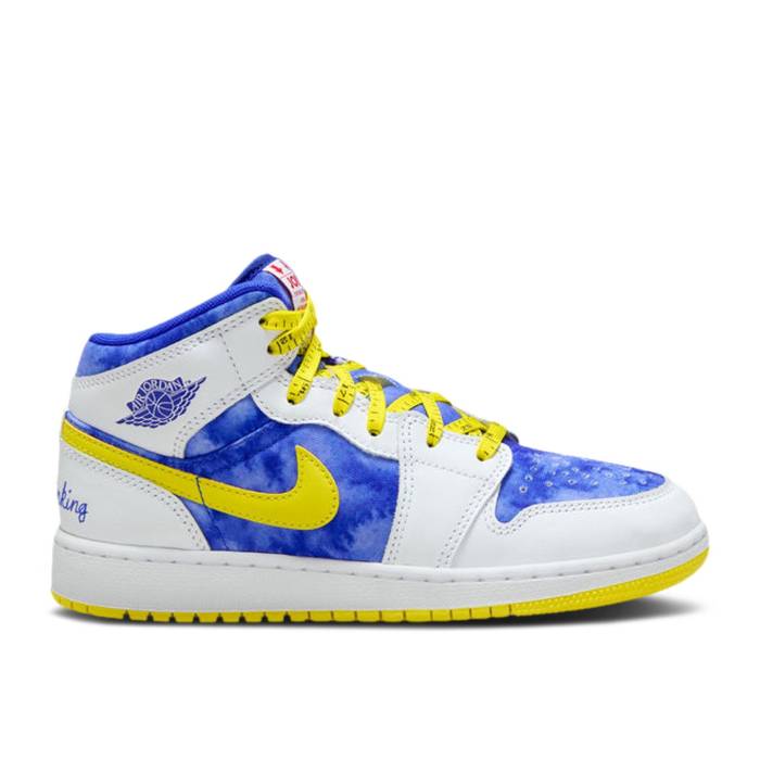 ナイキ エアジョーダン Air Jordan 【 Jordan 1 Mid ガウス \u0027Sneaker School\u0027 Youth White/Racer Blue/Opti Yellow/Royal Tint 】 ミッド お坊っちゃん キッズ 白いこと 白いこと 青碧 青碧 yellow 黄味がかった・黄色