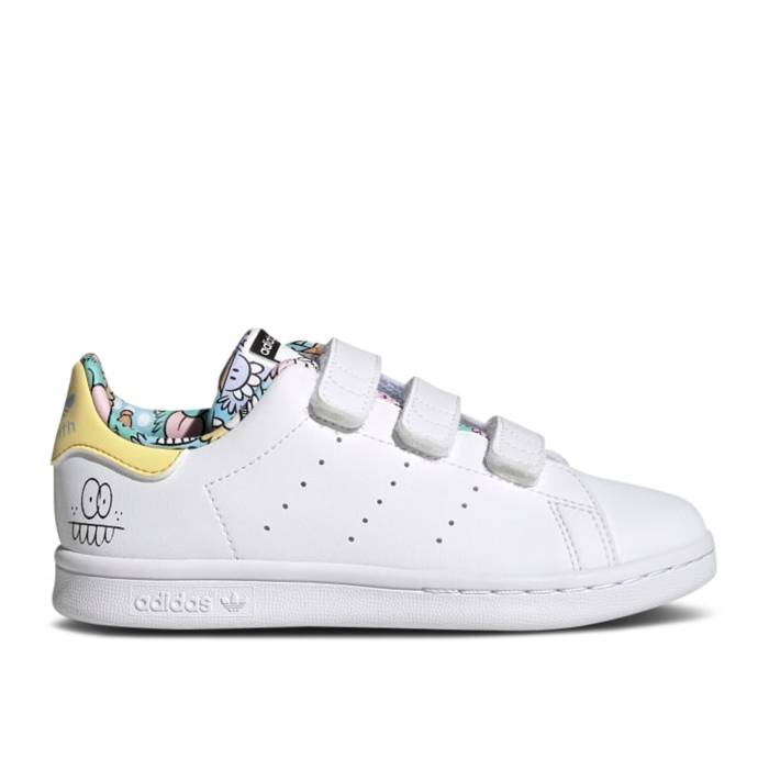 アディダス Adidas 【 Kevin Lyons X Stan Smith Cf J 'Playful Artwork' Youth Cloud White/Cloud White/Clear Sky 】 ケビン ジュニア キッズ 白色 ホワイト スカイ|スニケス