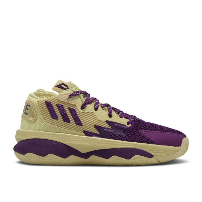 アディダス Adidas 【 Dame 8 J \u0027Dame Time\u0027 Youth Yellow Tint/Glory Purple/Signal Green 】 お坊っちゃん キッズ yellow 黄味がかった・黄色 Purple 紫・パープル green 緑・緑であること