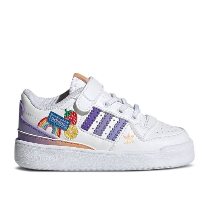アディダス Adidas 【 Forum Low I \u0027Fruits \u0026 Rainbow Patches\u0027 Infant Cloud White/Light Purple/Magic Lilac 】 討論会 虹色 虹霓 もの言う花 白いこと 白いこと Purple 紫・パープル 神通力
