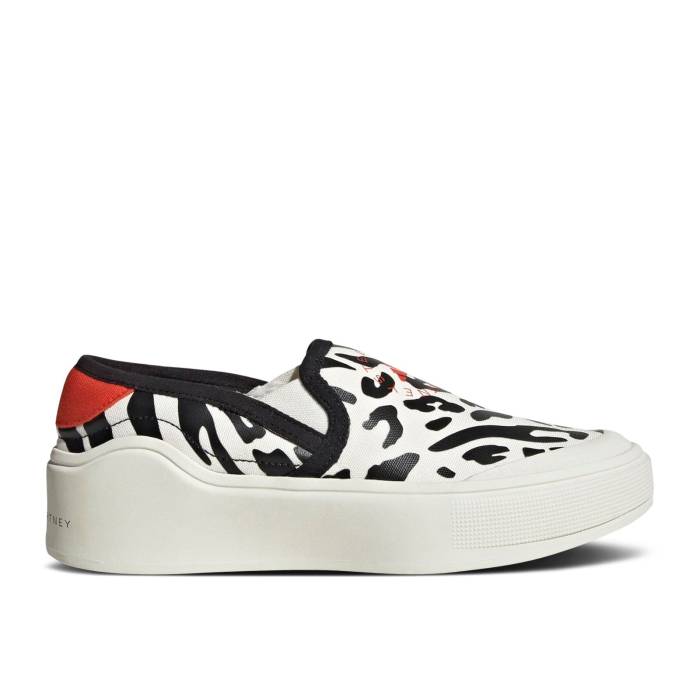 アディダス Adidas 【 Stella Mccartney X Wmns Court Slip-On \u0027Animal Print\u0027 Women Off White/Core Black/Burnt Cayenne 】 厚地の外套 slip-on スリッポン レディース 白いこと 白いこと 中核グループ 黒いこと 黒いこと