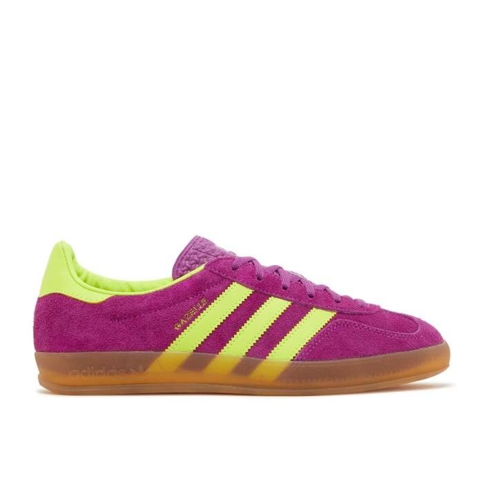 アディダス Adidas 【 Wmns Gazelle Indoor \u0027Shock Purple\u0027 Women Shock Purple/Solar Yellow/Gum 】 ガゼル レディース ぼうぜん自失 Purple 紫・パープル yellow 黄味がかった・黄色