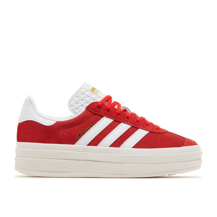 アディダス Adidas 【 Wmns Gazelle Bold Red Women Red/Cloud White/Gold Metallic 】 ガゼル レディース Red 赤・レッド 白色 ホワイト ゴールド
