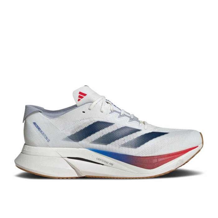 アディダス Adidas 【 Adizero Boston 12 \u0027White Dark Blue Pure Ruby\u0027 Men Core White/Dark Blue/Pure Ruby 】 アディゼロ 豆の町 青碧 青碧 純一無雑 メンズ 中核グループ 白いこと 白いこと 青碧 青碧 純一無雑