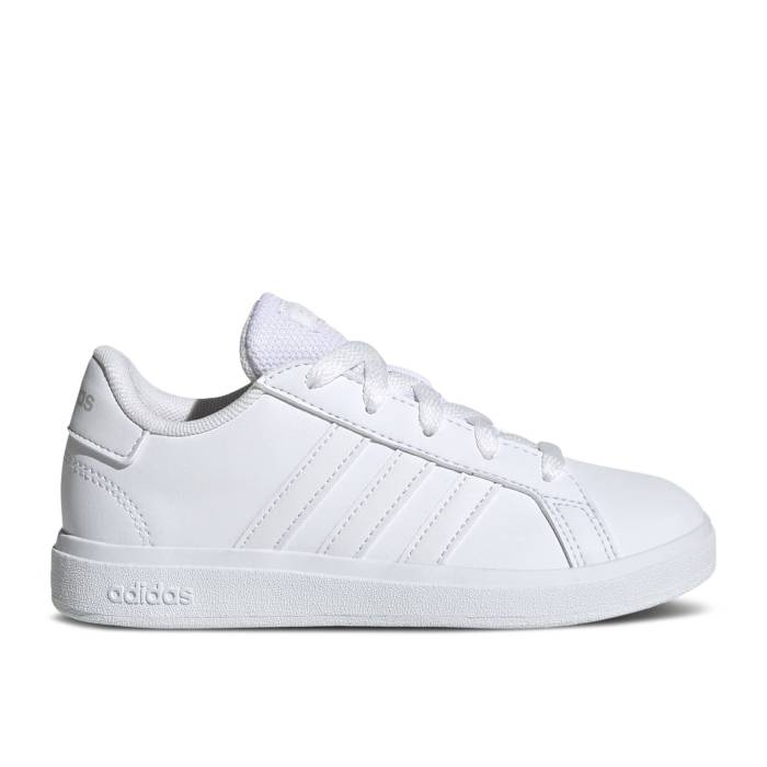 アディダス Adidas 【 Grand Court Lace-Up K \u0027White Grey\u0027 Youth Cloud White/Cloud White/Grey One 】 地びた 厚地の外套 御坊っちゃん キッズ 白いこと 白いこと 薄墨色 薄墨色