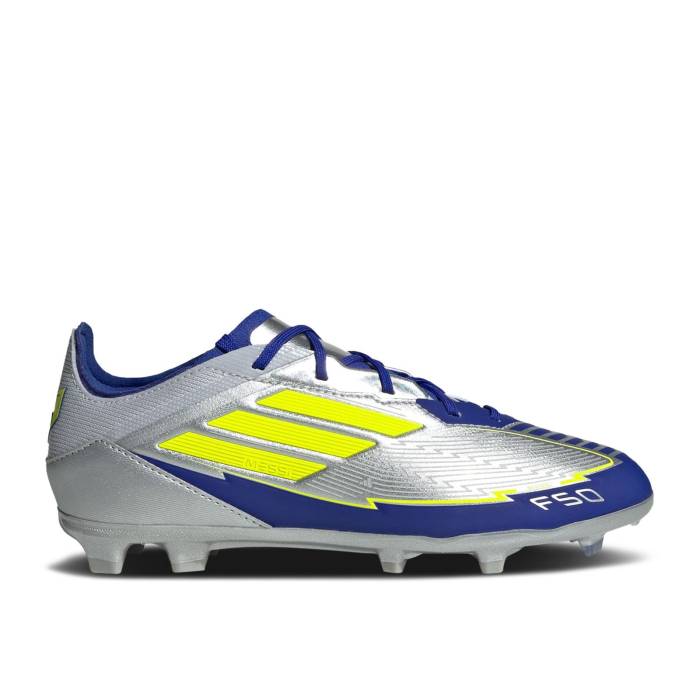 アディダス Adidas 【 Messi Adizero F50 Elite Fg K La Vida Rapida Pack Youth Silver Metallic/Solar Yellow/Lucid Blue 】 アディゼロ エリート ジュニア キッズ Silver 銀色・シルバー yellow 黄色・イエロー 青色 ブルー