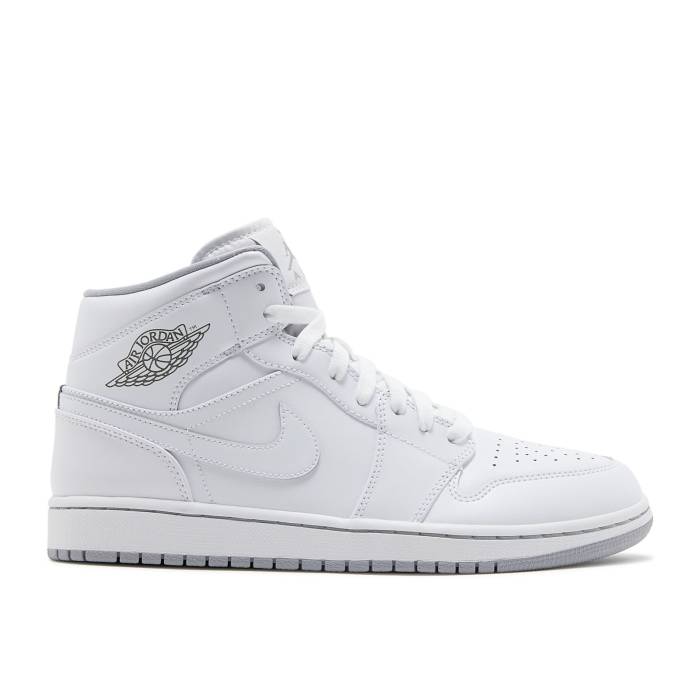 ナイキ エアジョーダン Air Jordan 【 Jordan 1 Mid \u0027White Wolf Grey\u0027 Men White/White/Wolf Grey 】 ミッド メンズ 白いこと 白いこと 薄墨色 薄墨色