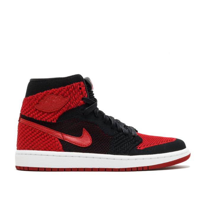 ナイキ エアジョーダン Air Jordan 【 Jordan 1 Retro High Og Flyknit ガウス \u0027Bred\u0027 Youth Black/Varsity Red-White 】 レトロ ご機嫌 飛球編み物 御坊っちゃん キッズ 黒いこと 黒いこと