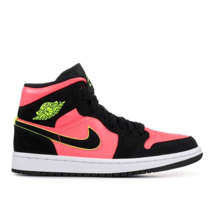 ナイキ エアジョーダン Air Jordan 【 Wmns Jordan 1 Retro Mid \u0027Hot Punch Volt\u0027 Women Black/Volt-Hot Punch 】 レトロ ミッド レディース 黒いこと 黒いこと