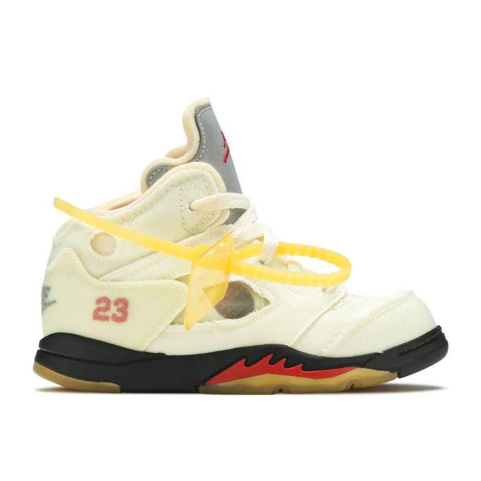 ナイキ エアジョーダン Air Jordan 【 Off-White X Jordan 5 Retro Sp Td \u0027Sail\u0027 Infant Sail/Fire Red/Muslin/Black 】 象牙色 レトロ もの言う花 火の手 Red 赤・赤いこと 黒いこと 黒いこと