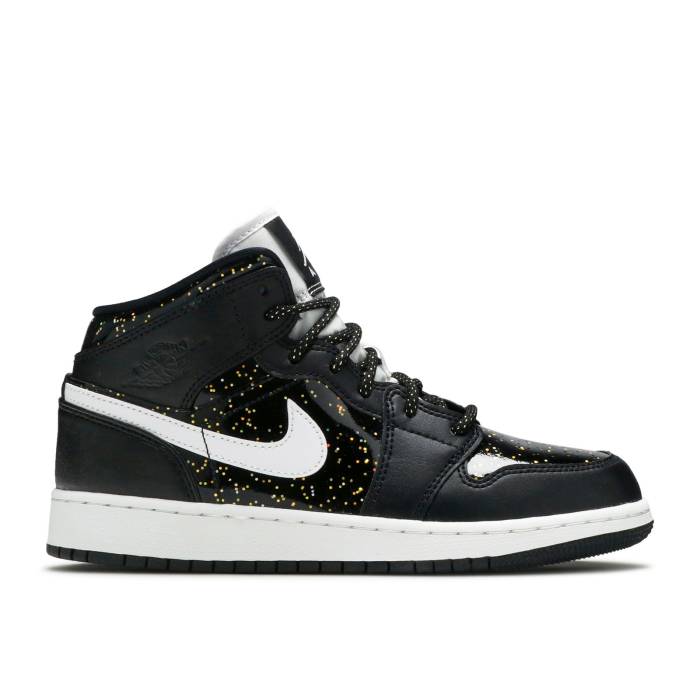 ナイキ エアジョーダン Air Jordan 【 Jordan 1 Mid Se Gs Black Glitter Youth Black/Black/White 】 ミッド ジュニア キッズ 黒色 ブラック 白色 ホワイト
