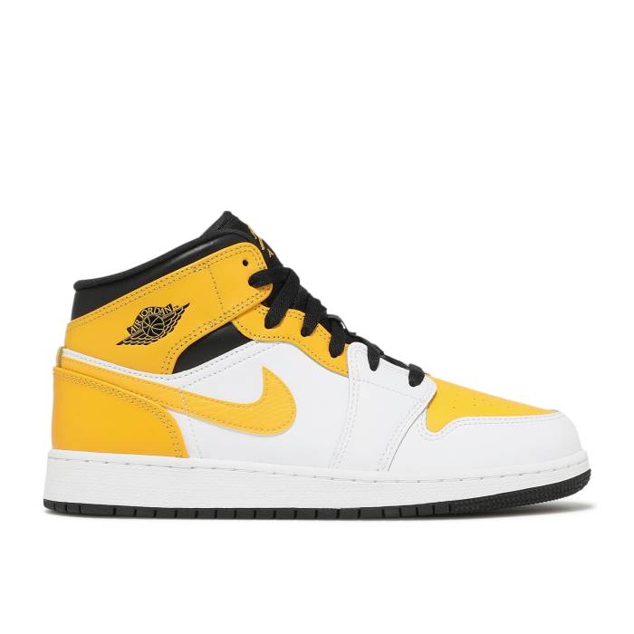 ナイキ　エアジョーダン Air Jordan 【 Jordan 1 Mid Gs 'University Gold' Youth White/Black/University Gold 】 ミッド ジュニア キッズ 白色 ホワイト 黒色 ブラック ゴールド｜スニケス