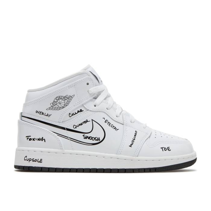 ナイキ エアジョーダン Air Jordan 【 Jordan 1 Mid ガウス \u0027Schematic\u0027 Youth White/Black 】 ミッド 御坊っちゃん キッズ 白いこと 白いこと 黒いこと 黒いこと キッズファッション-スニーカー