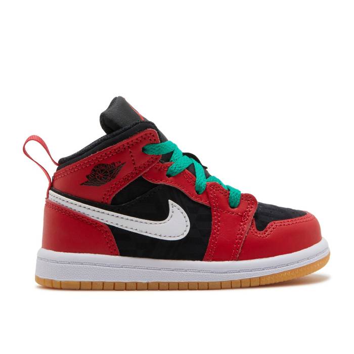 ナイキ エアジョーダン Air Jordan 【 Jordan 1 Mid Se Td \u0027Christmas\u0027 Infant Black/White/Malachite/Fire Red 】 ミッド もの言う花 黒いこと 黒いこと 白いこと 白いこと 火の手 Red 赤・赤いこと
