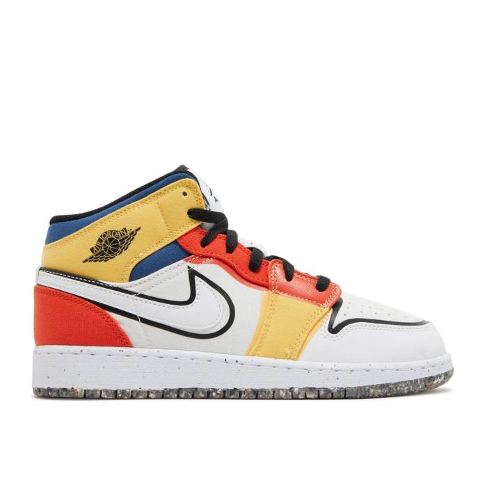 ナイキ エアジョーダン Air Jordan 【 Jordan 1 Mid Se ガウス \u0027Multi-Color Canvas\u0027 Youth White/Black/Picante Red/French Blue/Topaz Gold 】 ミッド 御坊っちゃん キッズ 白いこと 白いこと 黒いこと 黒いこと Red 赤・赤いこと 青味 青み