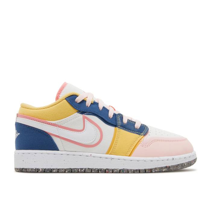 ナイキ エアジョーダン Air Jordan 【 Jordan 1 Low Se ガウス \u0027Multi-Color Canvas\u0027 Youth White/French Blue/Topaz Gold/Coral Chalk 】 御坊っちゃん キッズ 白いこと 白いこと 青味 青み ゴールド